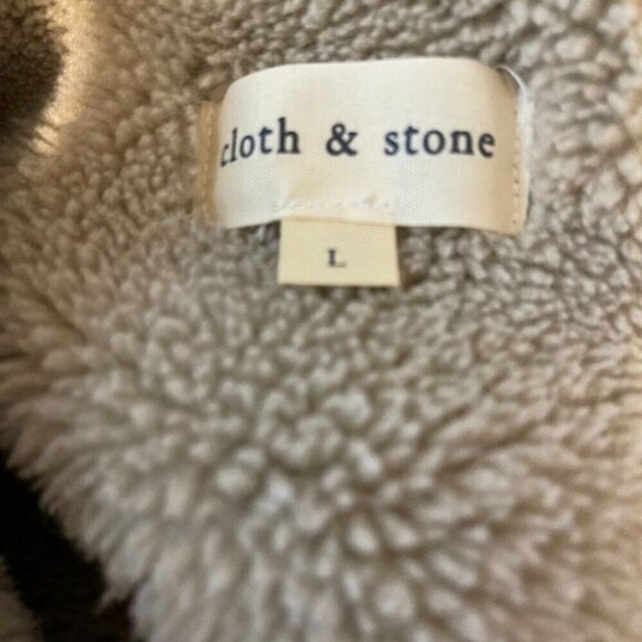 Cloth & Stone L Blue Denim Faux Shearling Cotton Pockets Zip Long Sleeve Jacket - Picture 6 of 6